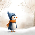 Winter Penguin Woodland Mural Wallpaper — Whimsical Snowy Scene Mural Wallpaper - room preview 04
