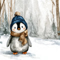 Winter Penguin in Snowy Forest Mural Wallpaper — Whimsical Decor Mural Wallpaper - room preview 04