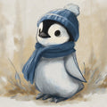 Baby Penguin Watercolor Mural Wallpaper — Soft Earthy Illustration Mural Wallpaper - room preview 04