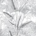 Monochrome Jungle Line Art Mural Wallpaper — Sophisticated Botanical Mural Wallpaper - room preview 04