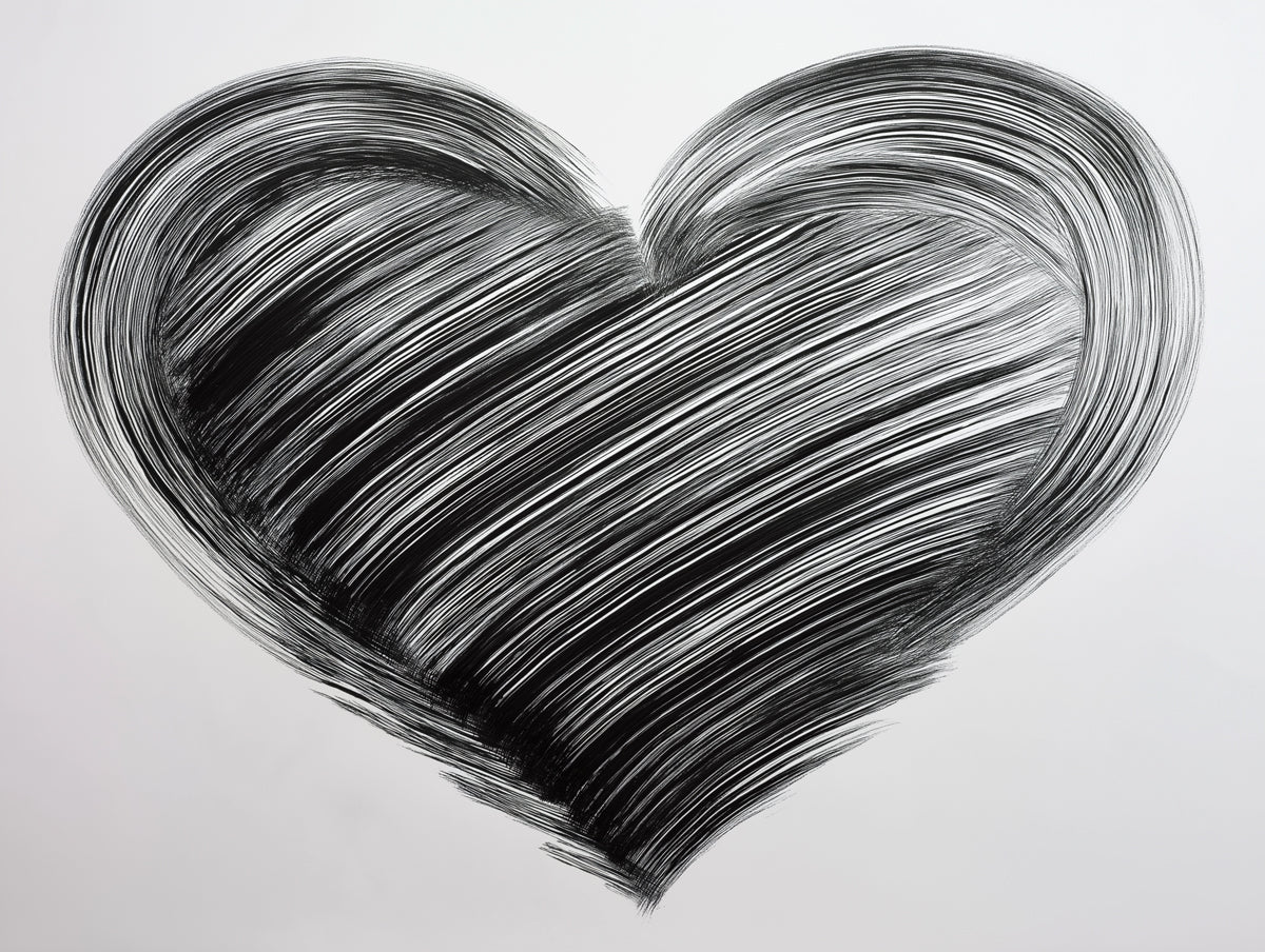 Striated Heart Brushstroke Mural Wallpaper — Modern Ink Art Mural Wallpaper - room preview 04