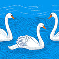 Floating Swans Mural Wallpaper — Folk Art Illustration Mural Wallpaper - room preview 04