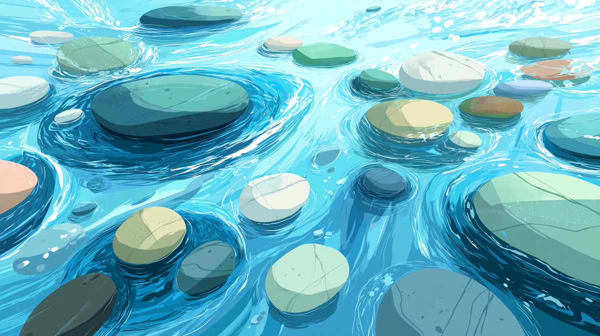 Stylized River Stones Mural Wallpaper — Calming Water Illustration Mural Wallpaper - room preview 04