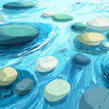 Stylized River Stones Mural Wallpaper — Calming Water Illustration Mural Wallpaper - room preview 04