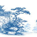 Blue Ink Temple Mural Wallpaper — Traditional Landscape Sketch Mural Wallpaper - room preview 04