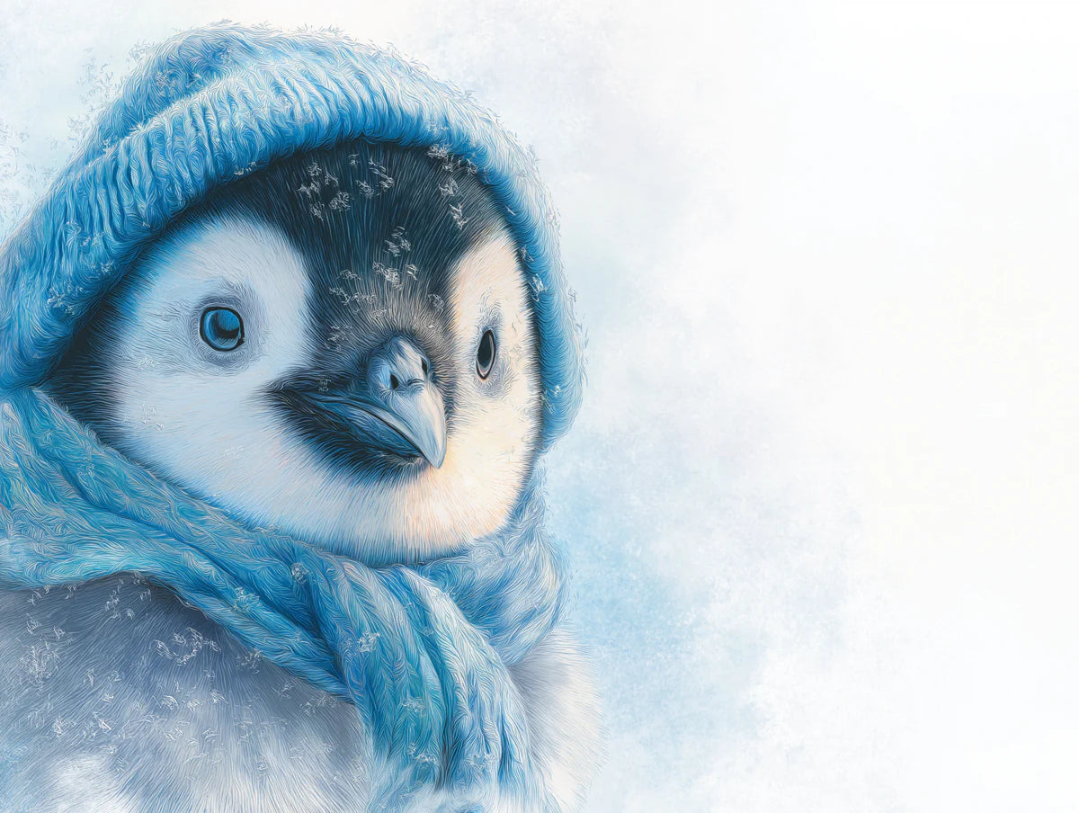 Baby Penguin Portrait Mural Wallpaper in Soft Blue Knit Mural Wallpaper - room preview 04
