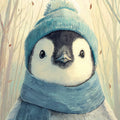 Winter Penguin Portrait Mural Wallpaper —Soft Pastel Forest Mural Wallpaper - room preview 04