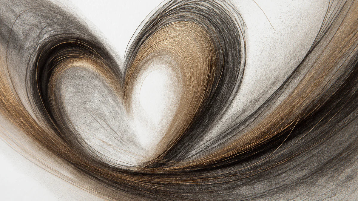 Abstract Heart Sketch Mural Wallpaper — Artistic Gold and Charcoal Mural Wallpaper - room preview 04