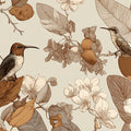 Vintage Hummingbird Mural Wallpaper — Botanical Line Art Mural Wallpaper - room preview 04