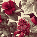 Vintage Hibiscus and Hummingbird Mural Wallpaper — Botanical Art Mural Wallpaper - room preview 04