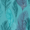 Turquoise Feather Line Art Mural Wallpaper — Ethereal Pattern Mural Wallpaper - room preview 04
