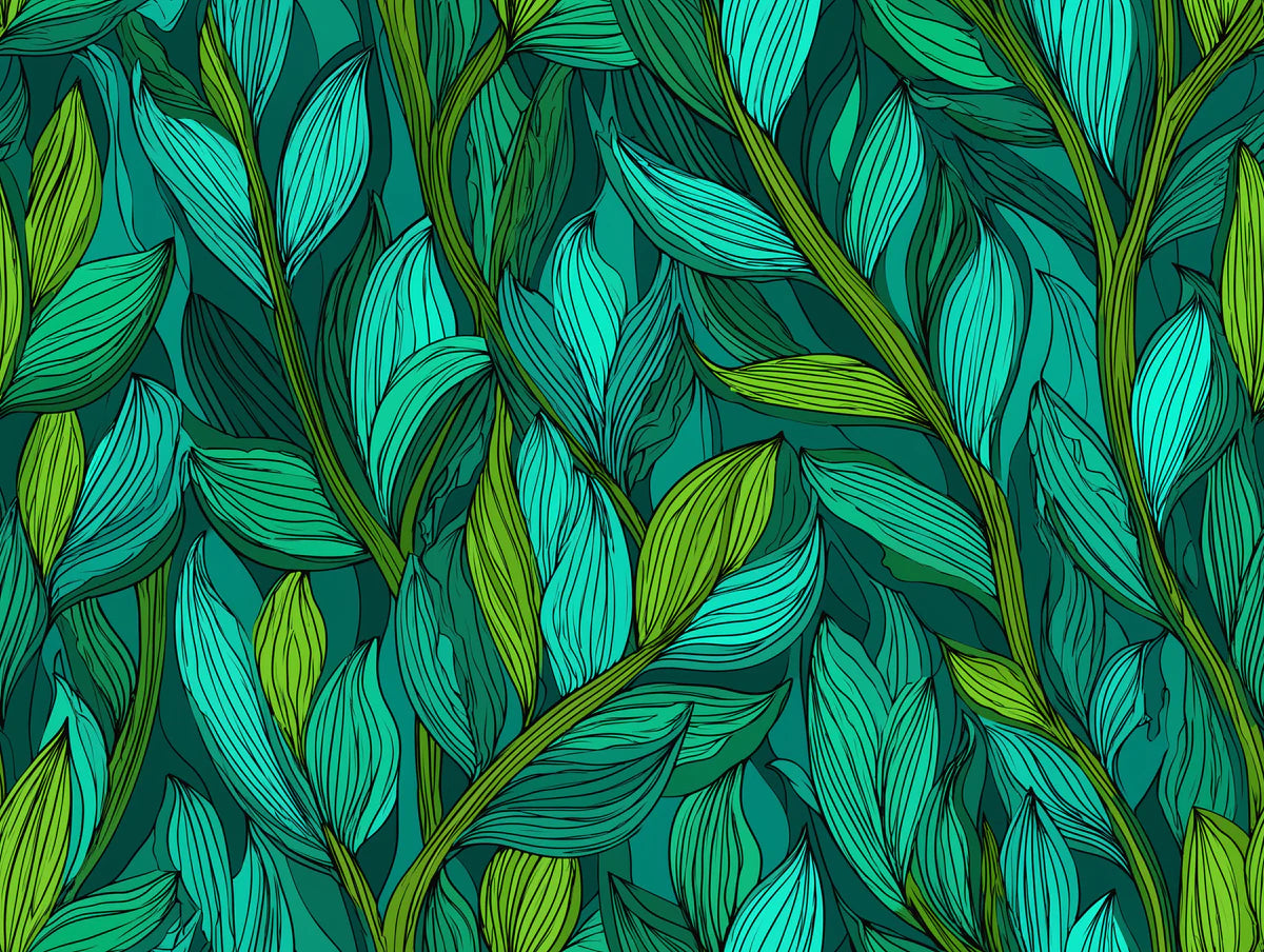 Emerald Foliage Mural Wallpaper — Dense Botanical Line Art Mural Wallpaper - room preview 04
