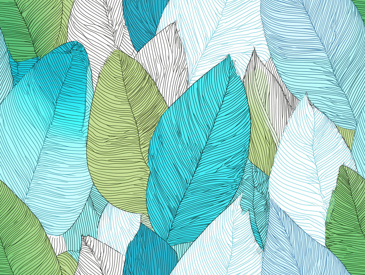 Abstract Teal and Lime Leaf Mural Wallpaper — Modern Botanical Mural Wallpaper - room preview 04
