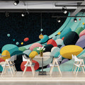 Cosmic Pebble Flow Mural Wallpaper — Abstract Retro Wave Mural Wallpaper - room preview 04