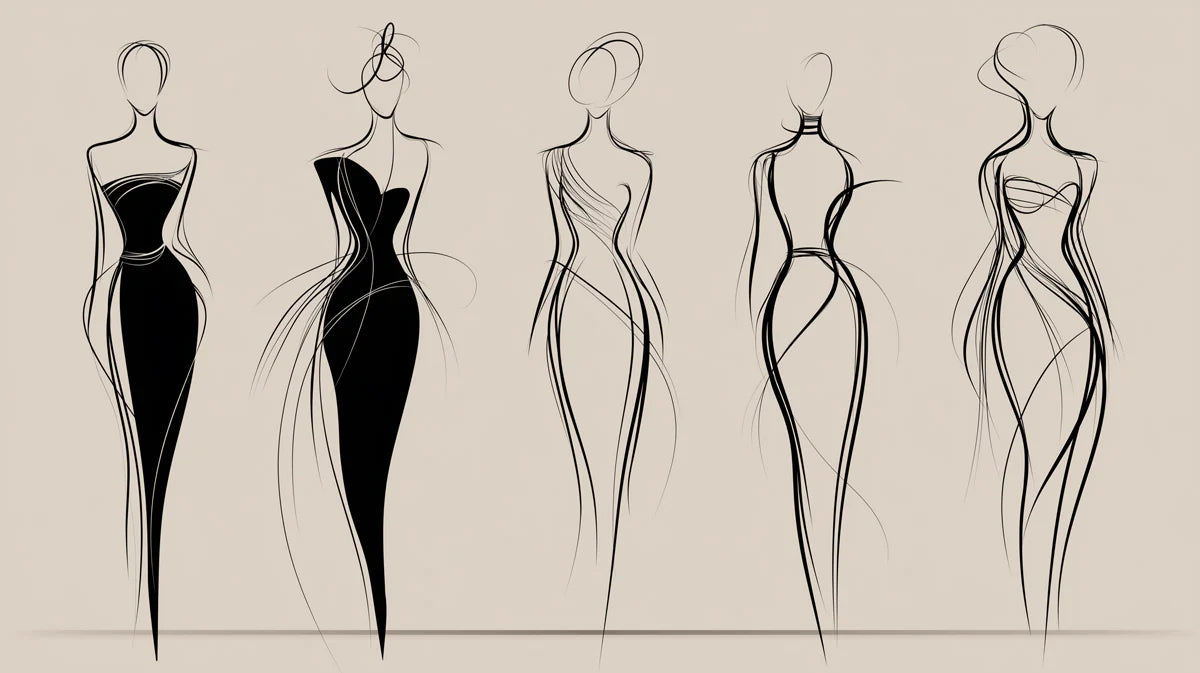 Haute Couture Sketch Mural Wallpaper — Minimalist Fashion Line Art Mural Wallpaper - room preview 04