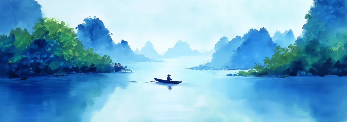 Lone Boat Lake Mural Wallpaper — Impressionist Oil Painting Style Mural Wallpaper - room preview 04