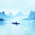 Lone Boat Lake Mural Wallpaper — Impressionist Oil Painting Style Mural Wallpaper - room preview 04