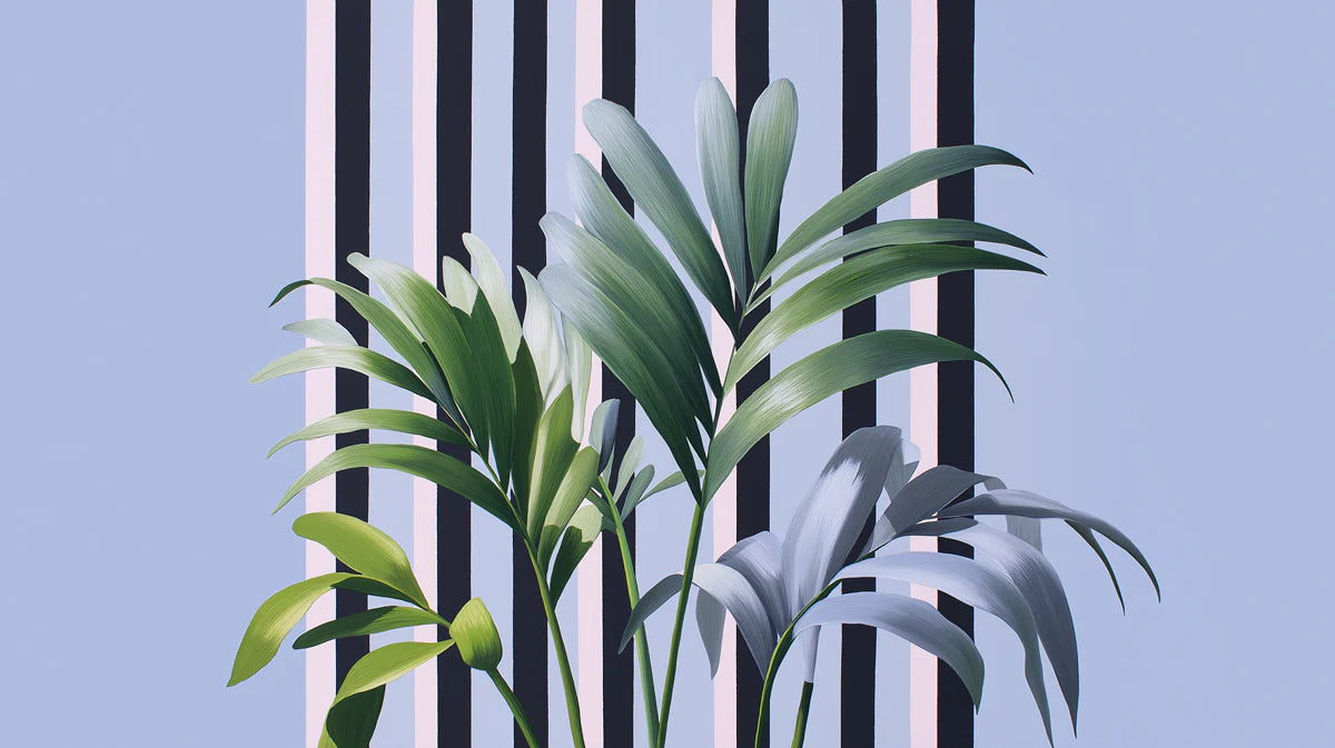 Palm Frond Mural Wallpaper — Modern Tropical Striped Design Mural Wallpaper - room preview 04