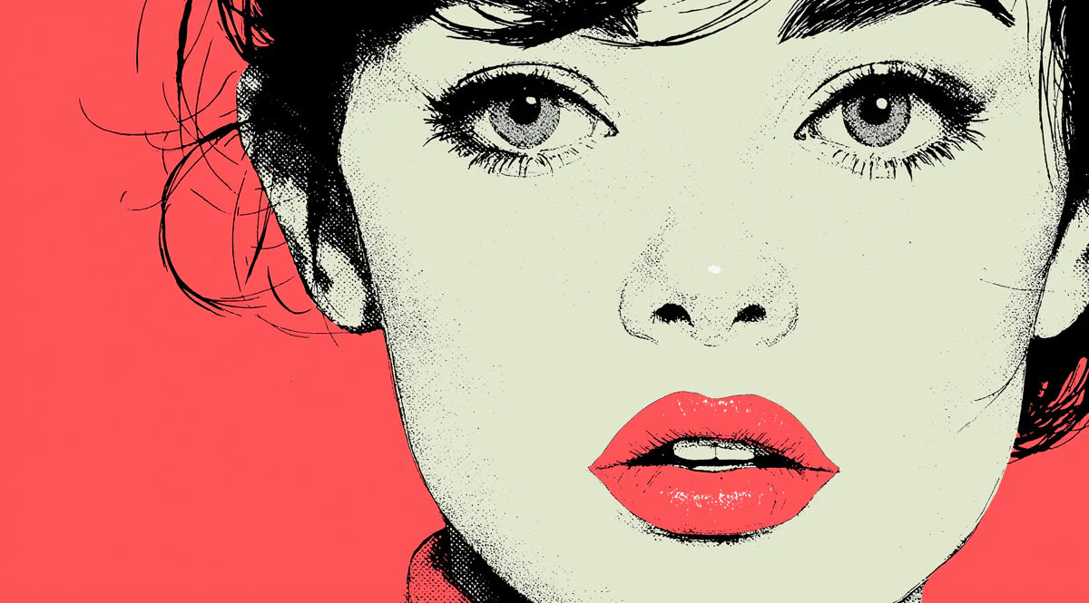 Retro Pop Art Portrait Mural Wallpaper — Graphic Halftone Design Mural Wallpaper - room preview 04
