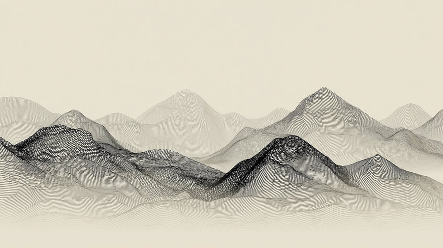 Mountain Landscape Wallpaper Mural – Alpine Scenery Wall Mural – Topographic Mountain Line Art — Minimalist Zen printable artwork