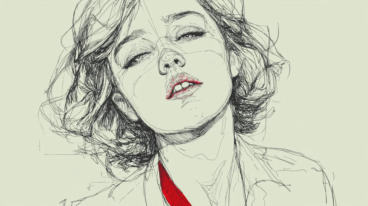 Minimalist Female Portrait Mural Wallpaper with Red Accent Mural Wallpaper - room preview 04