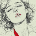Minimalist Female Portrait Mural Wallpaper with Red Accent Mural Wallpaper - room preview 04