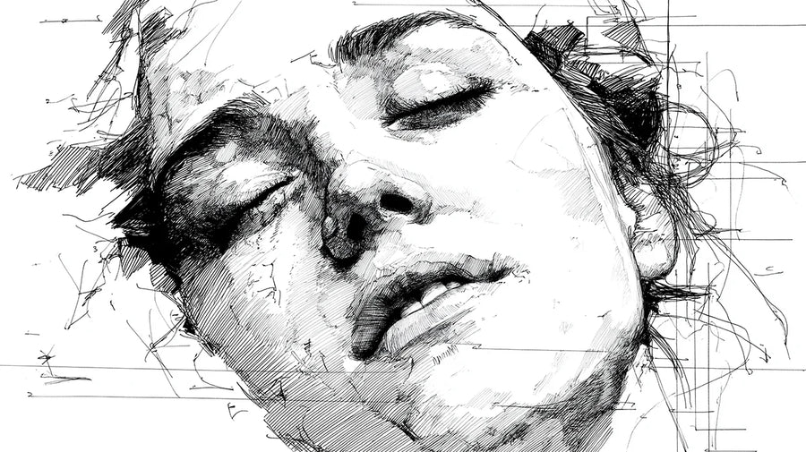 Papier peint mural portrait architectural — Papier peint mural croquis linéaire abstrait printable artwork