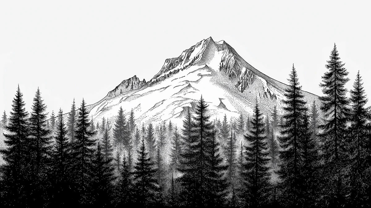 Stippled Alpine Peak Mural Wallpaper — Hand-Drawn Mountain Landscape Mural Wallpaper - room preview 04