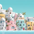 Mediterranean Village Mural Wallpaper — Coastal Pastel Scenery Mural Wallpaper - room preview 04