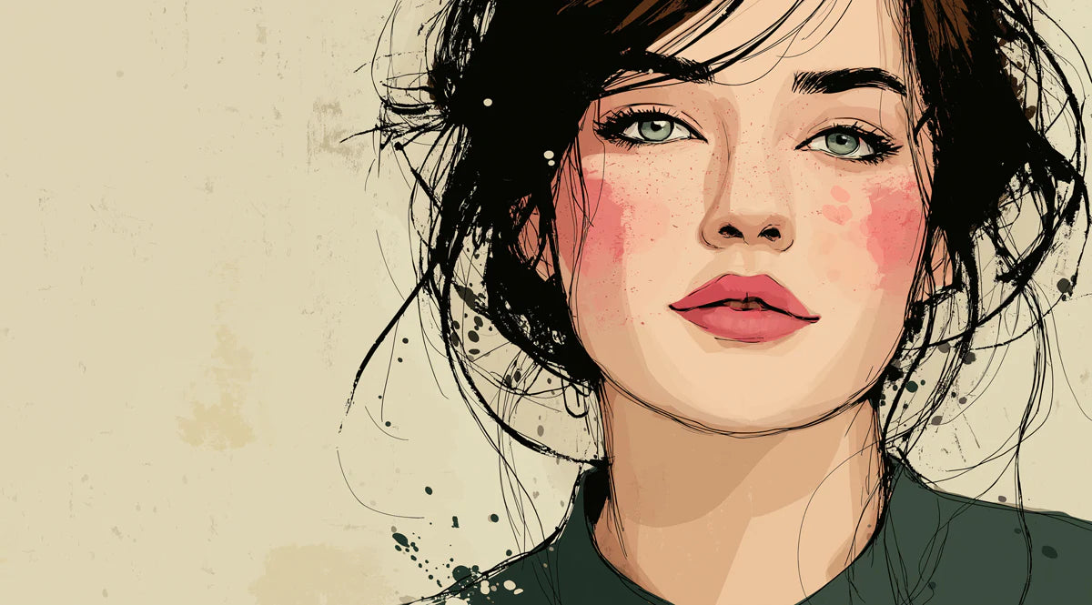 Illustrated Female Portrait Mural Wallpaper — Romantic Sketch Style Mural Wallpaper - room preview 04