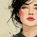 Illustrated Female Portrait Mural Wallpaper — Romantic Sketch Style Mural Wallpaper - room preview 04