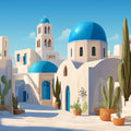 Santorini Street Scene Mural Wallpaper — Mediterranean Architectural Mural Wallpaper - room preview 04