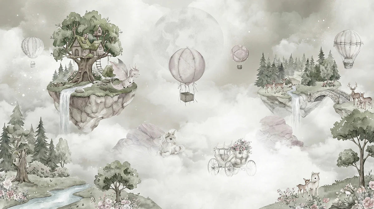 Floating Islands Storybook Mural Wallpaper — Whimsical Fantasy Mural Wallpaper - room preview 04
