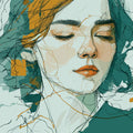 Abstract Scribble Portrait Mural Wallpaper in Teal and Ochre Mural Wallpaper - room preview 04