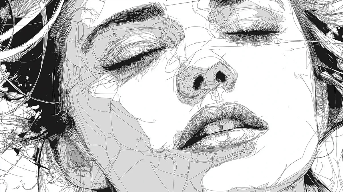 Abstract Contour Portrait Mural Wallpaper — Minimalist Line Art Mural Wallpaper - room preview 04