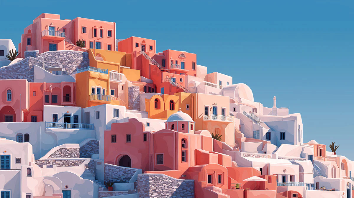 Mediterranean Hillside Village Mural Wallpaper — Warm Coastal Scene Mural Wallpaper - room preview 04