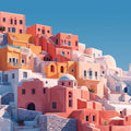 Mediterranean Hillside Village Mural Wallpaper — Warm Coastal Scene Mural Wallpaper - room preview 04
