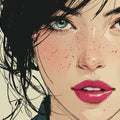 Freckled Portrait Sketch Mural Wallpaper — Expressive Line Art Mural Wallpaper - room preview 04