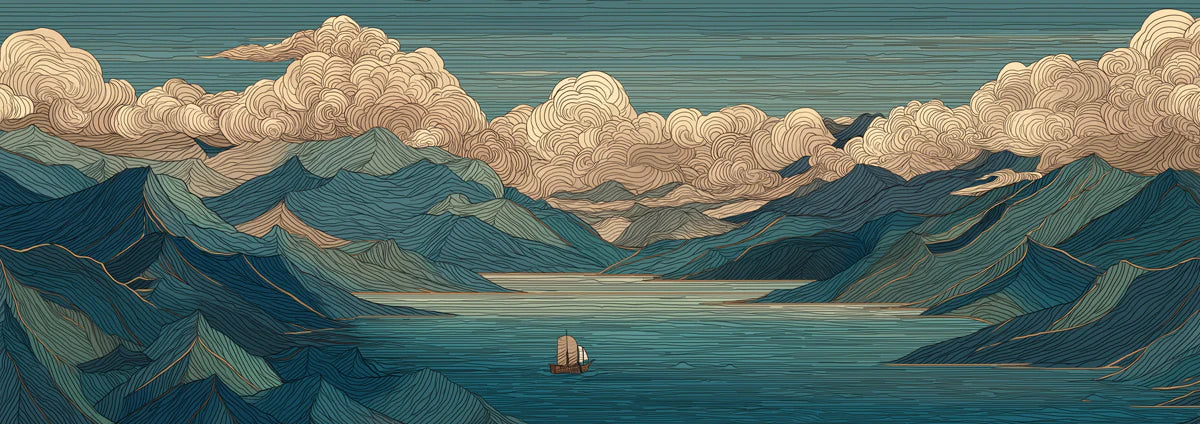 Japanese Woodblock Mountain Mural Wallpaper — Tranquil Lake View Mural Wallpaper - room preview 04