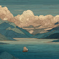 Japanese Woodblock Mountain Mural Wallpaper — Tranquil Lake View Mural Wallpaper - room preview 04