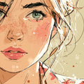 Freckled Portrait Illustration Mural Wallpaper — Soft Sketch Style Mural Wallpaper - room preview 04