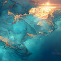 Celestial Turquoise & Gold Fluid Art Mural Wallpaper - room preview 04