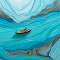 Turquoise Fluid Ink Mural Wallpaper with Gold Veined Detail Mural Wallpaper - room preview 04
