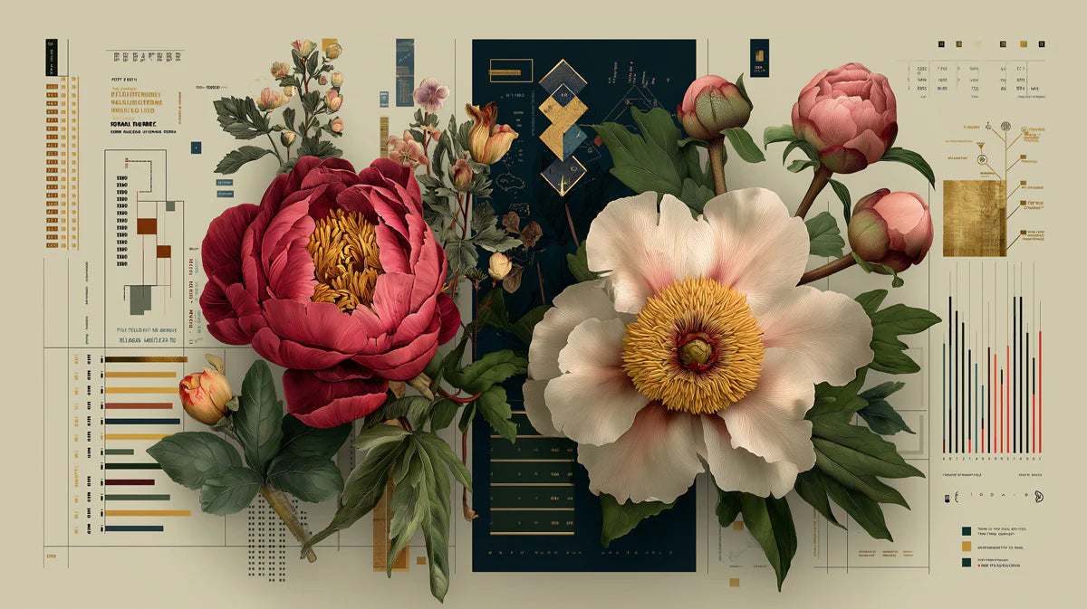 Vintage Peony Botanical Study Mural Wallpaper — Antique Aesthetic Mural Wallpaper - room preview 04