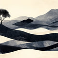 Zen Solitary Tree Landscape Mural Wallpaper — Minimalist Charcoal Mural Wallpaper - room preview 04