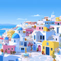 Santorini Coastal Village Mural Wallpaper — Vibrant Greek Escape Mural Wallpaper - room preview 04