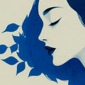 Woman Profile Blue Leaf Mural Wallpaper — Minimalist Sketch Art Mural Wallpaper - room preview 04