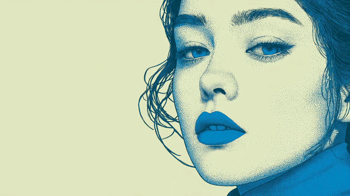 Stippled Portrait Mural Wallpaper — Blue Pop Art Graphic Design Mural Wallpaper - room preview 04