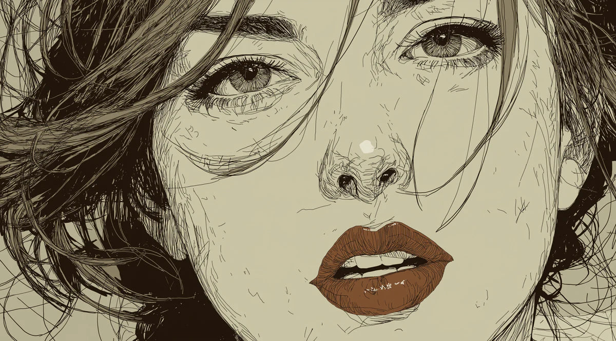 Woman Portrait Sketch Mural Wallpaper — Artistic Graphite Design Mural Wallpaper - room preview 04