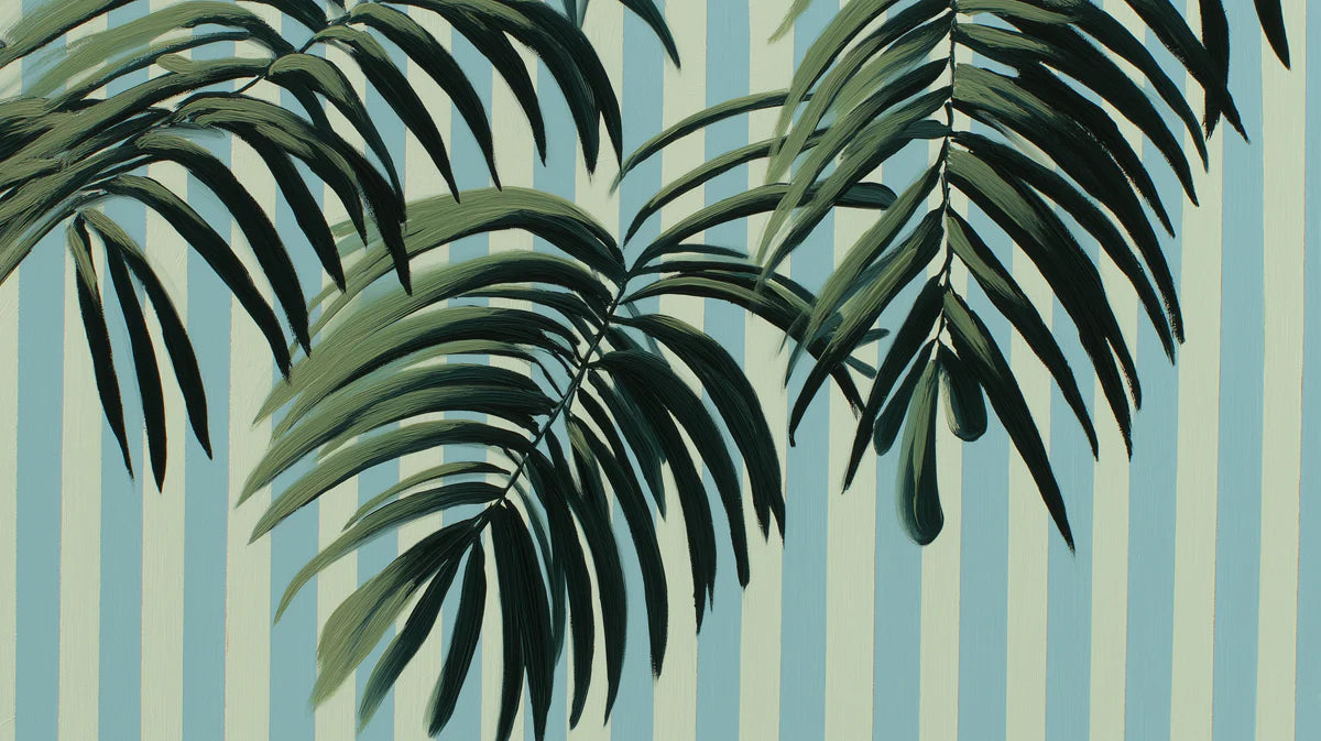Palm Foliage Mural Wallpaper —Painted Botanical Stripes Mural Wallpaper - room preview 04